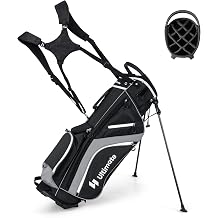 ULTIMATE 14-Way Golf Stand Bag, Portable Golf Bag w/ 6 Pockets,Cooler Bag & Waterproof Valuable Pocket, Rain Hood, Ergonomic Dual Strap System & Carrying Handles, 5 LBS Lightweight for Adults