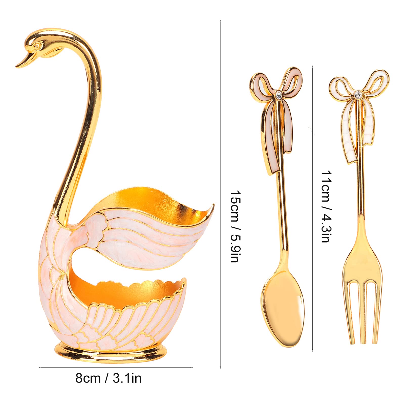 Porta Cucchiaino da caffè Stile Cigno, Porta Cucchiaini da Dessert, Elegante per Bar (Supporto in argento con forchetta