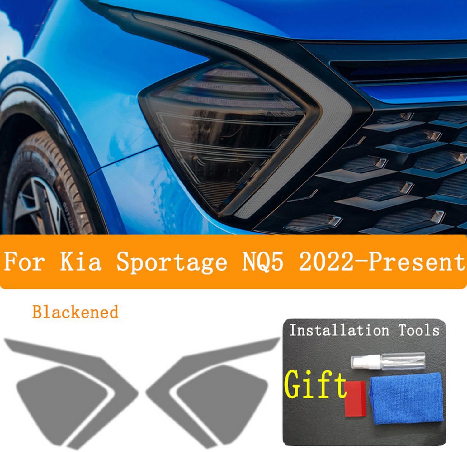 JCAKES 2 Pcs Car Headlight Protective Film Headlamp Restoration Transparent Black TPU Sticker，for Kia Sportage NQ5 2022-Present