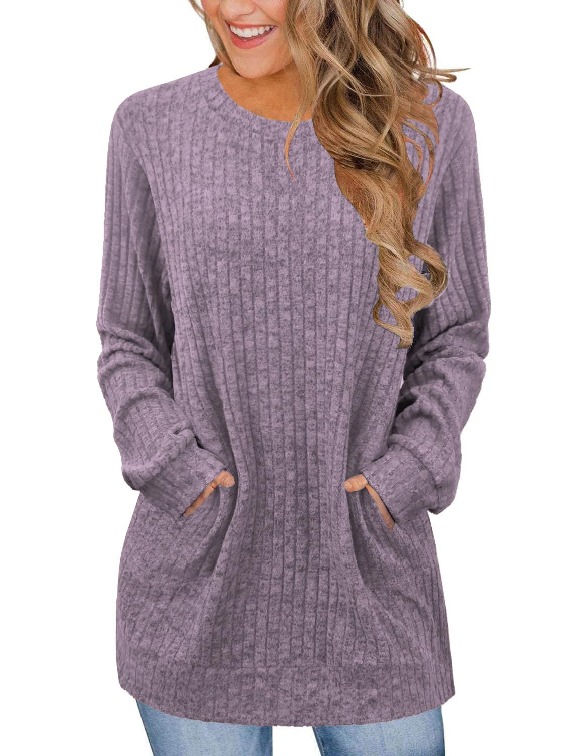 jomedesign Sweaters for Women Dressy Casual Long Sleeve Shirts Crewneck Fall Outfits with Pocket Tunic Tops-picture-35