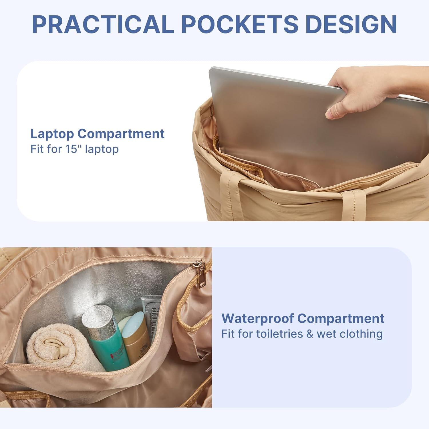 G4Free Tote Bag for Women, Puffer Casual Shoulder Bag with Cup Holder and Laptop Compartment for Travel, Work, Gym - Image 5