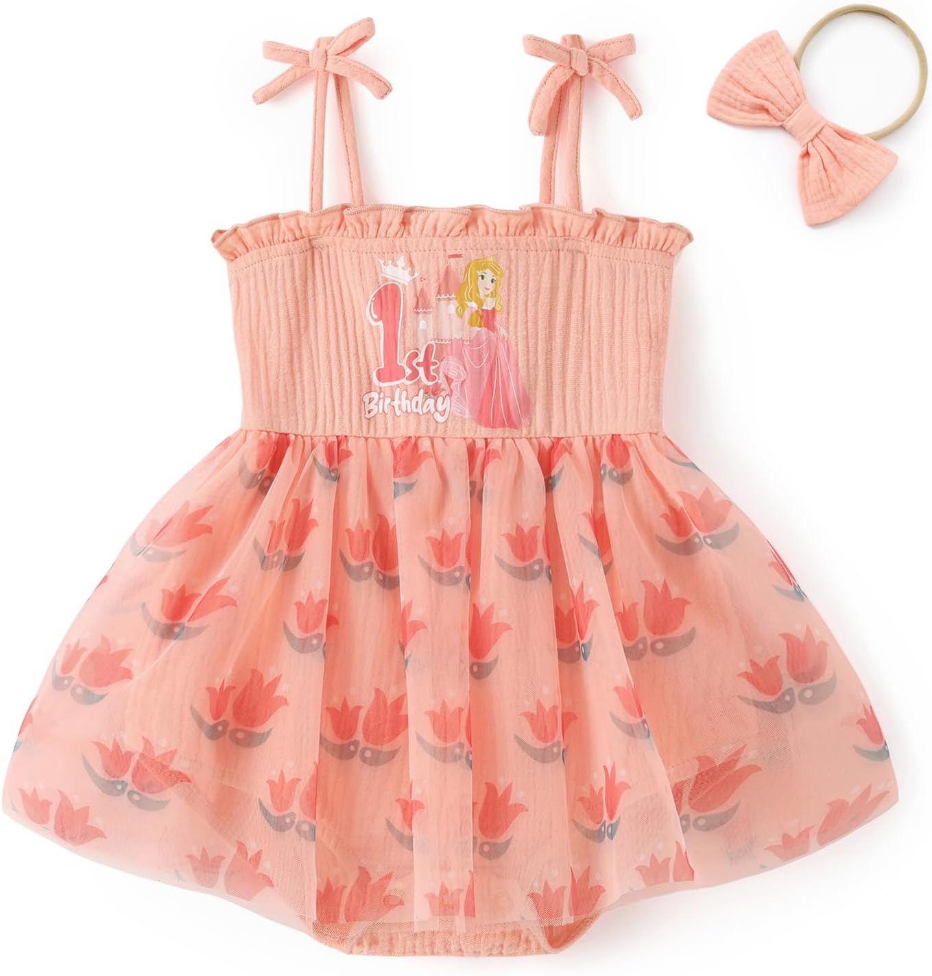 Disney Princess Ariel Rapunzel Baby Girls Cotton Romper Tulle Tutu Dress with Headband 1st Birthday Outfit Bodysuit Clothes