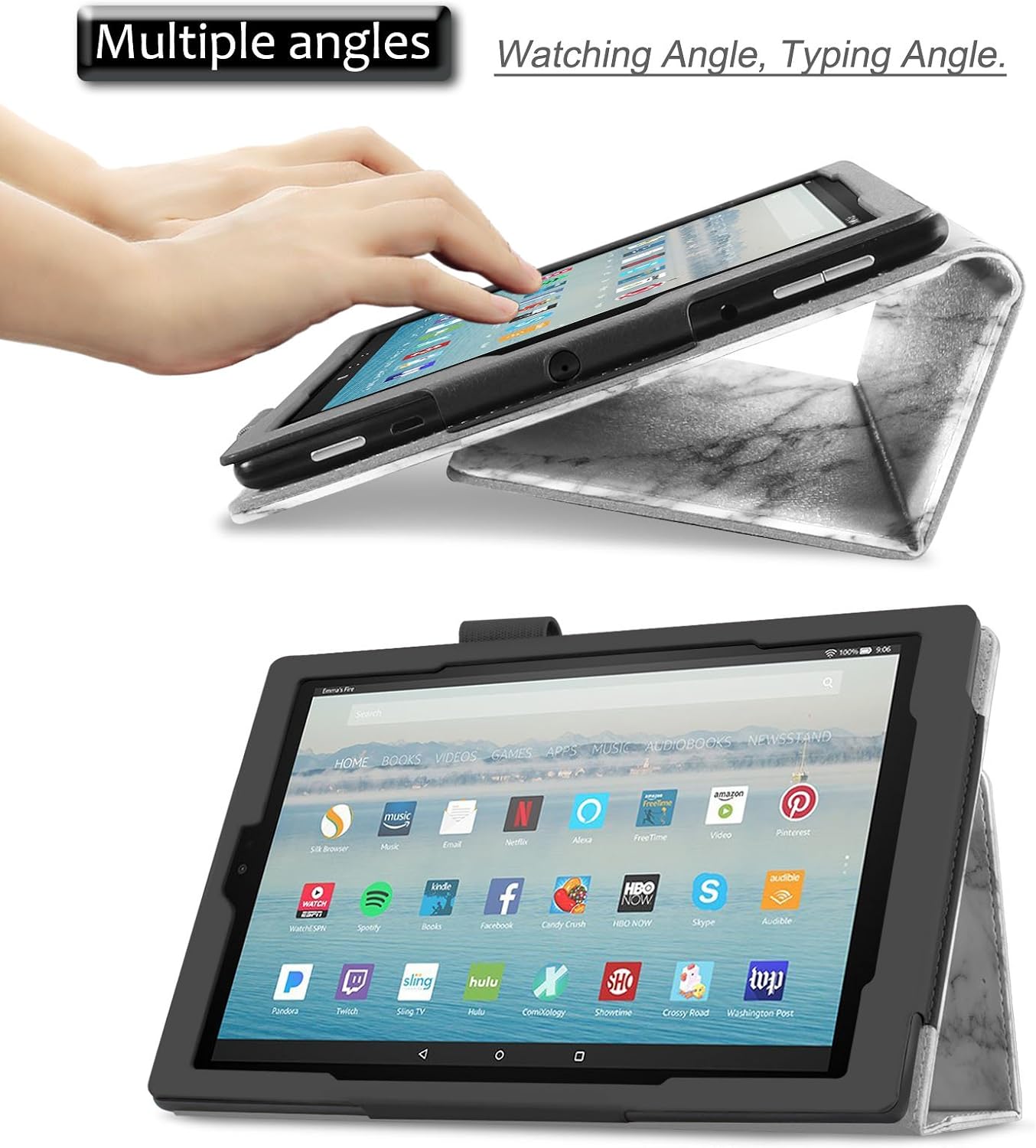Infiland All-New Fire HD 10 2017 Case - Premium Folio Smart Stand Cover with Auto Wake/Sleep Function for All-New Fire HD 10 Tablet 10.1" (7th Generation, 2017 Release), Marble
