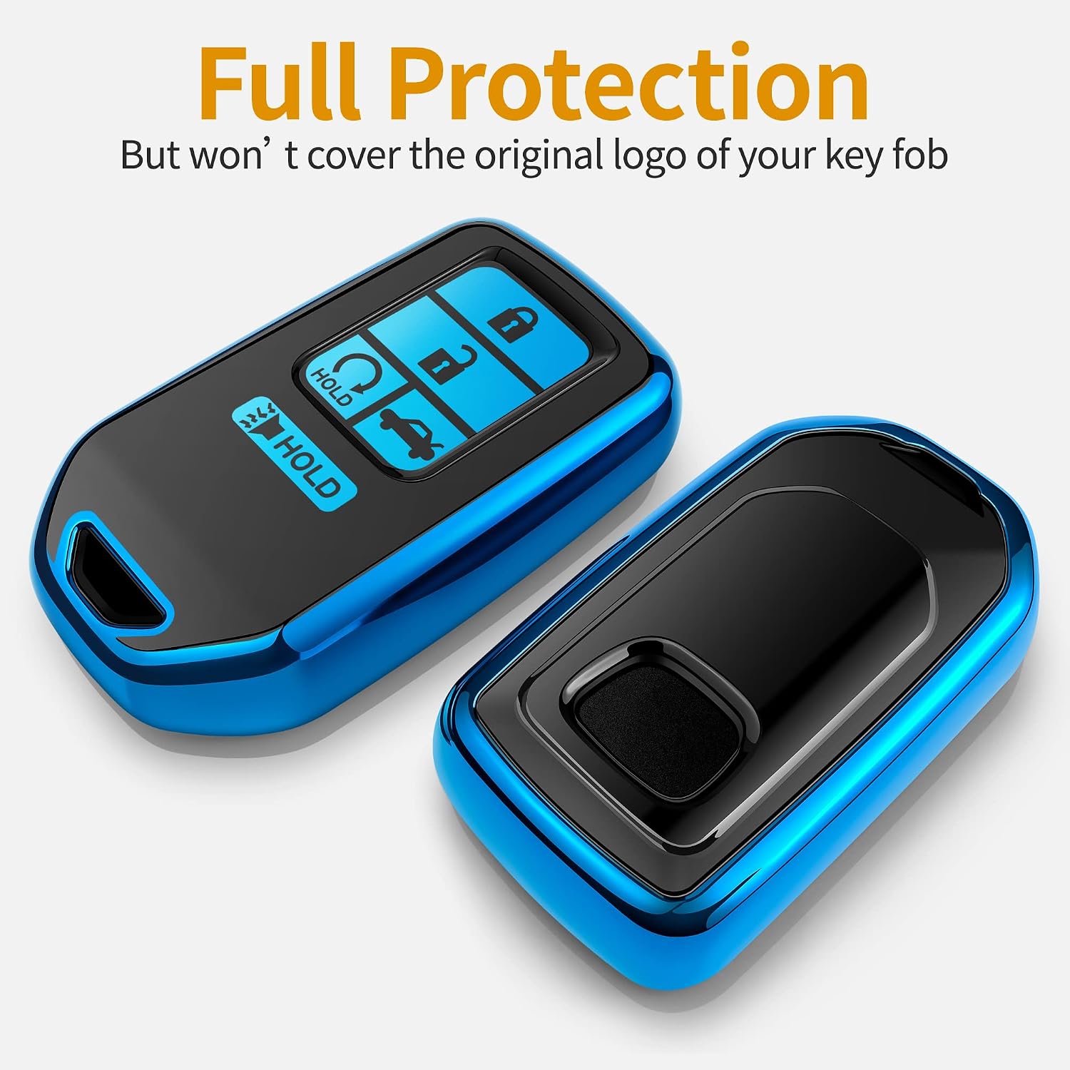 for Honda Key fob Cover with Leather Keychain,Soft TPU Full Cover Protection,Key fob case Compatible With Honda Accord Civic CRV Pilot Odyssey Passport Smart Remote Key，Key Fob Shell-Blue image 3