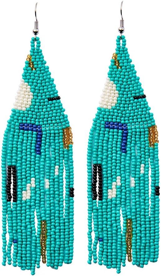 Long Beaded Tassel Earrings - Bohemian Fringe Drop Earrings Statement, Seed Bead Tribal Dangle Earrings, Pendientes De Borla, Idea for Women, Valentine