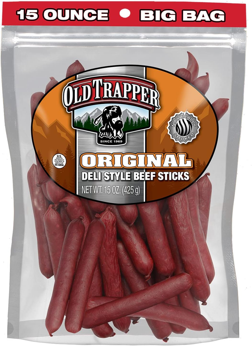 Old Trapper Original Deli-Style Beef Sticks,15-Ounce Package, Perfect for On-the-Go Snacking, Six Grams of Protein and Zero Grams of Sugar per Serving (Pack of One)