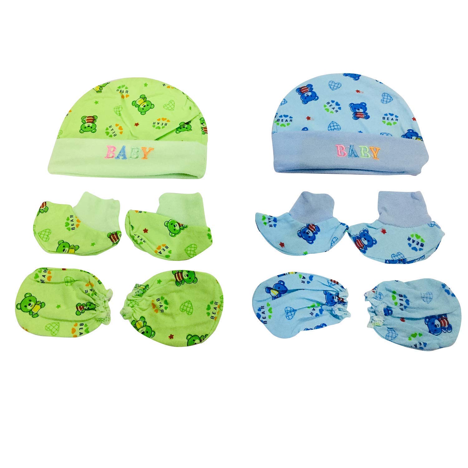 Crawl'in Kids Cotton Baby Mitten Cap and Booty Set Combo for Baby Boy & Baby Girl (0-6 Months) (Multicolor) (Pack of 2)