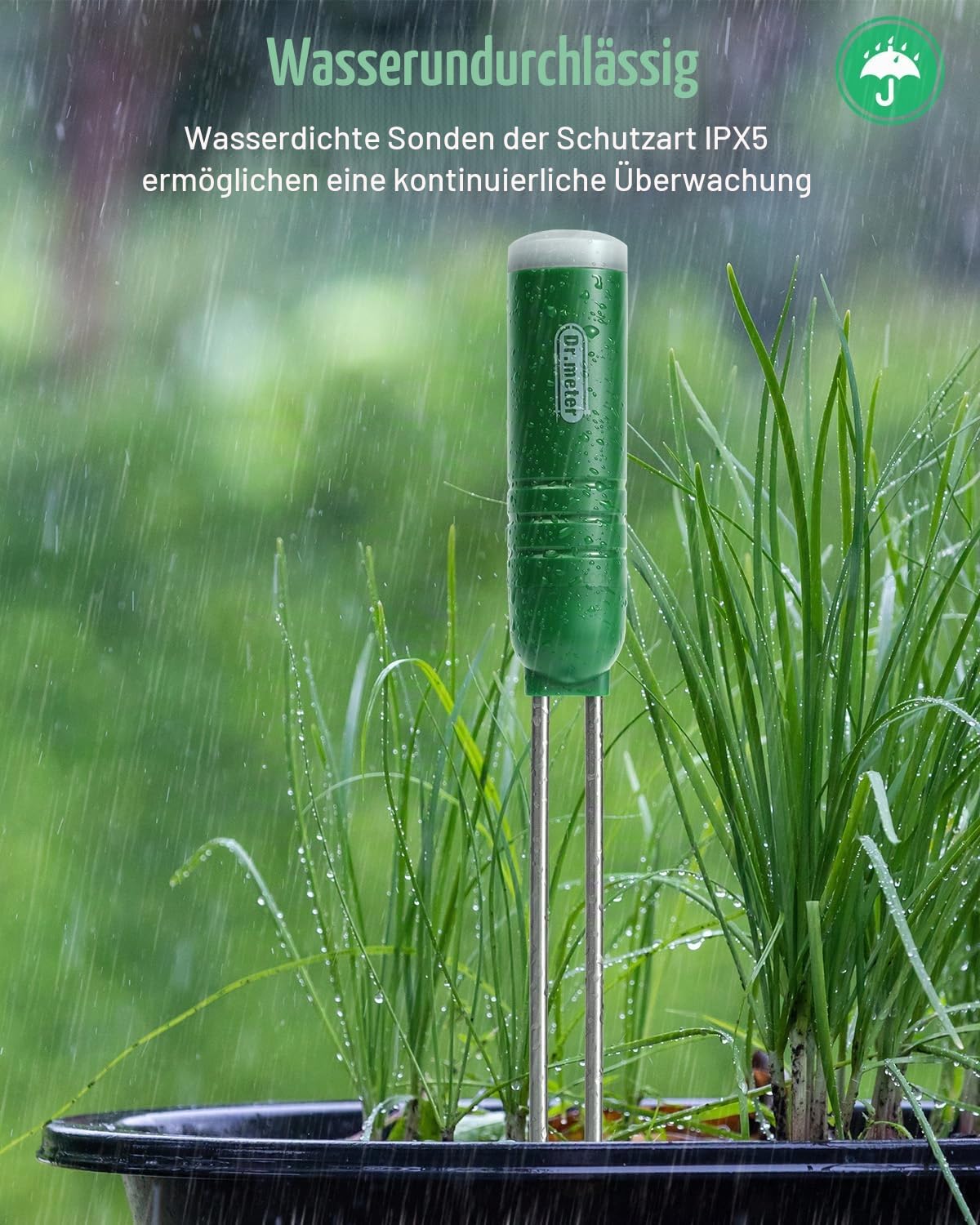 Dr.meter Boden Feuchtigkeitsmesser für Pflanzen, 4 in 1 Feuchtigkeitsmessgerät Pflanzen Temperatur/Licht/Zeit/Bodenwassermonitor mit LCD Display für Pflanzen für Gartenarbeit,Rasen,Topfpflanzen
