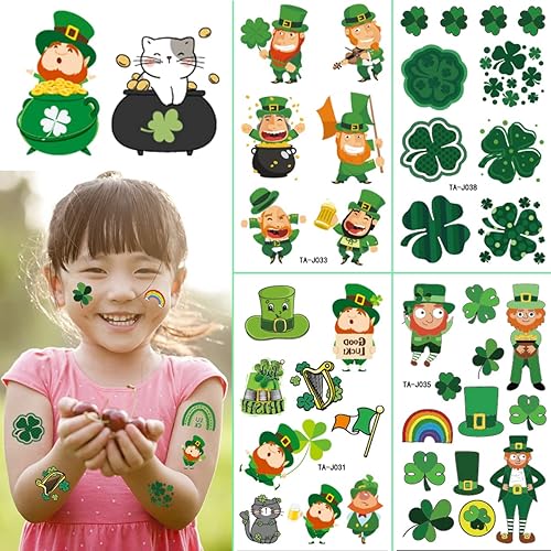 Miniatura 8 de Calcomanías de tatuaje falsas del día de San Patricio trébol bandera irlandesa moneda dorada impermeable para decoración del día de San Patricio