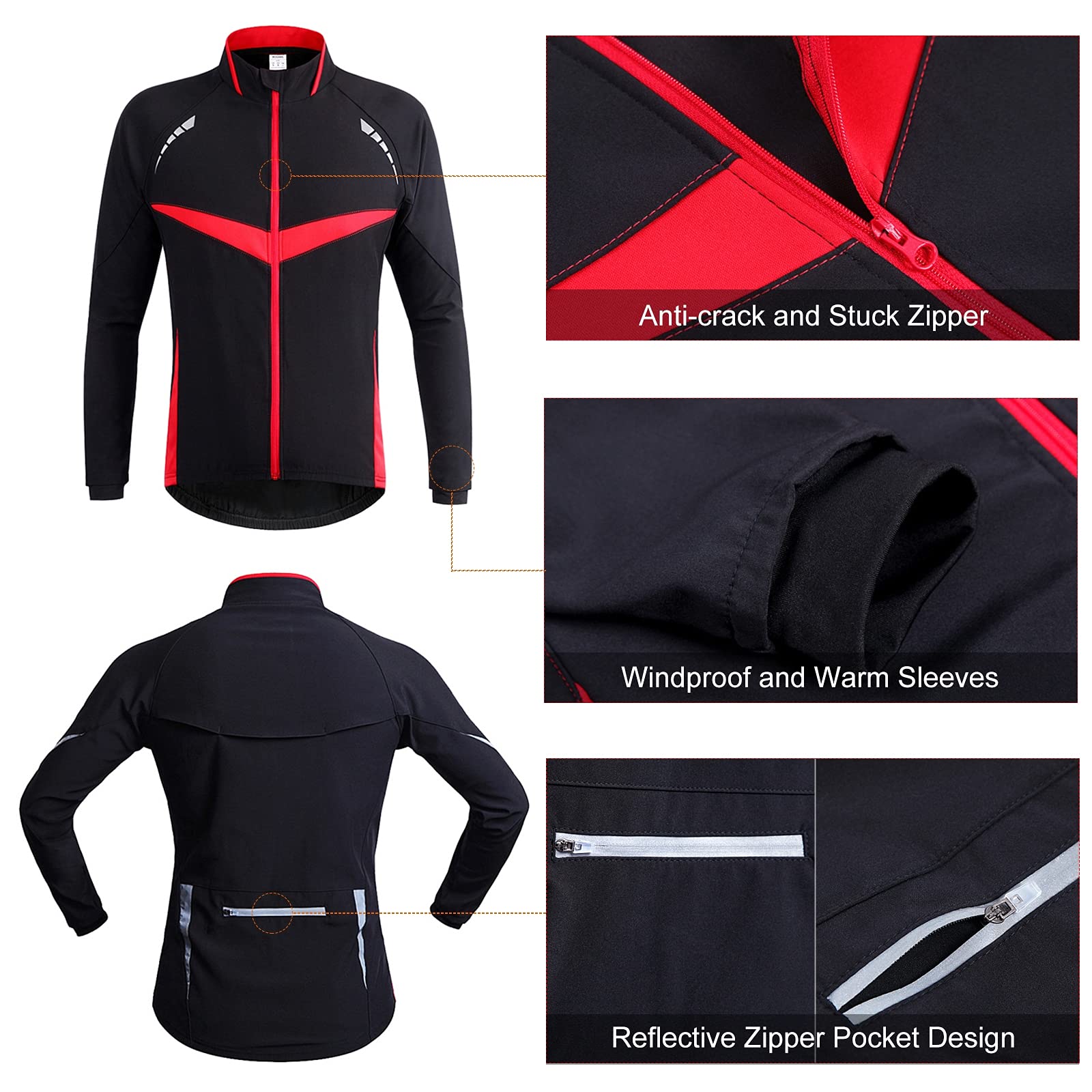 Chaqueta Cclismo Hombre Invierno Resistente al Viento Transpirable Cálida Impermeable Chaqueta Abrigo Reflectante para Ciclismo, Chaquetas de Bicicleta MTB