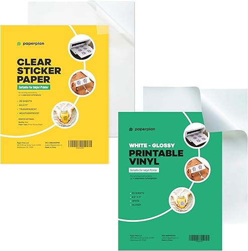 Papel adhesivo para impresora de inyección de tinta paquete 2 paquetes x 20 hojas papel adhesivo de vinilo imprimible para Cricut brillante de 85 x