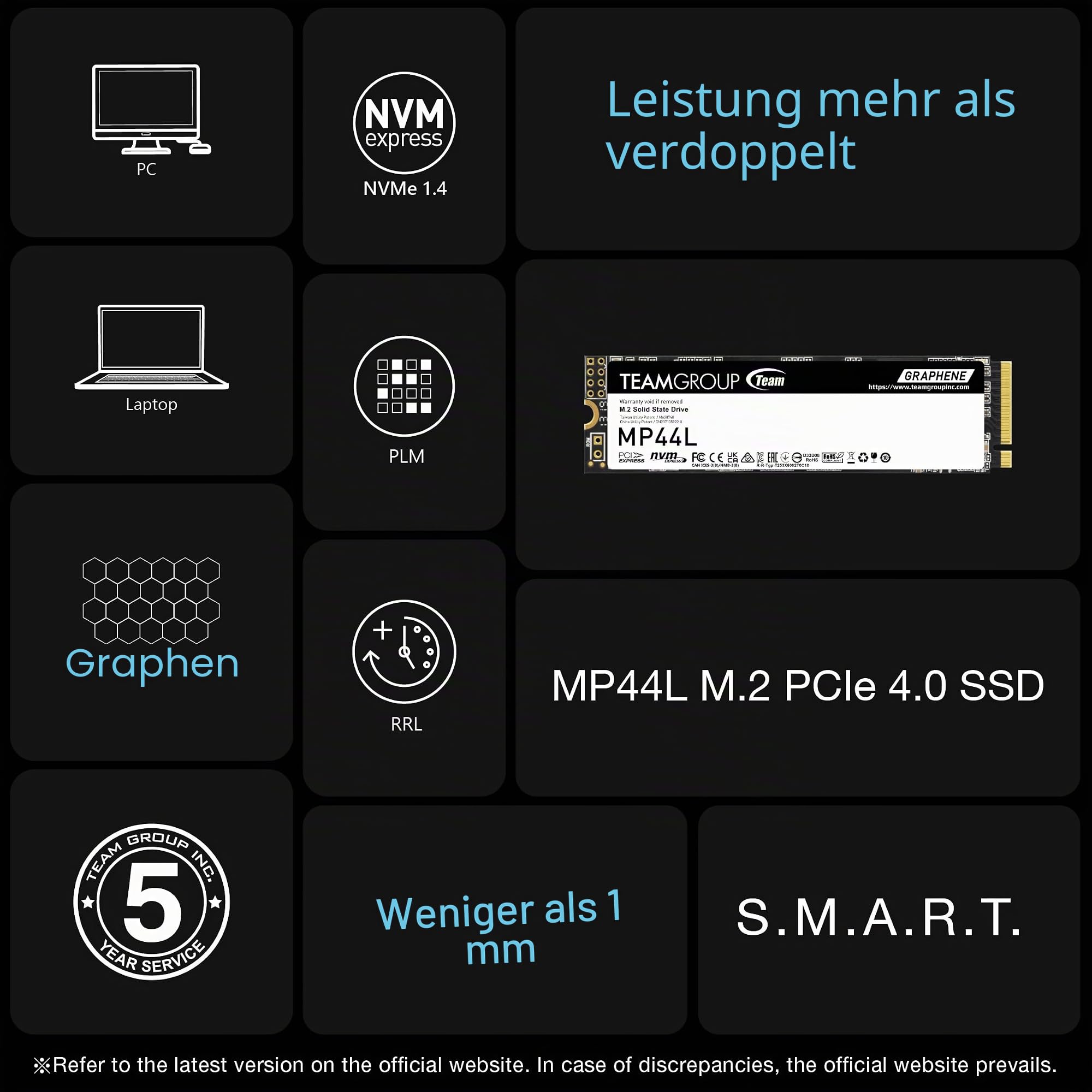 TEAMGROUP MP44L 2TB SLC Cache NVMe 1.4 PCIe Gen 4x4 M.2 2280 Laptop & Desktop SSD (R/W Geschwindigkeit bis zu 4.800/4.400MB/s) TM8FPK002T0C101