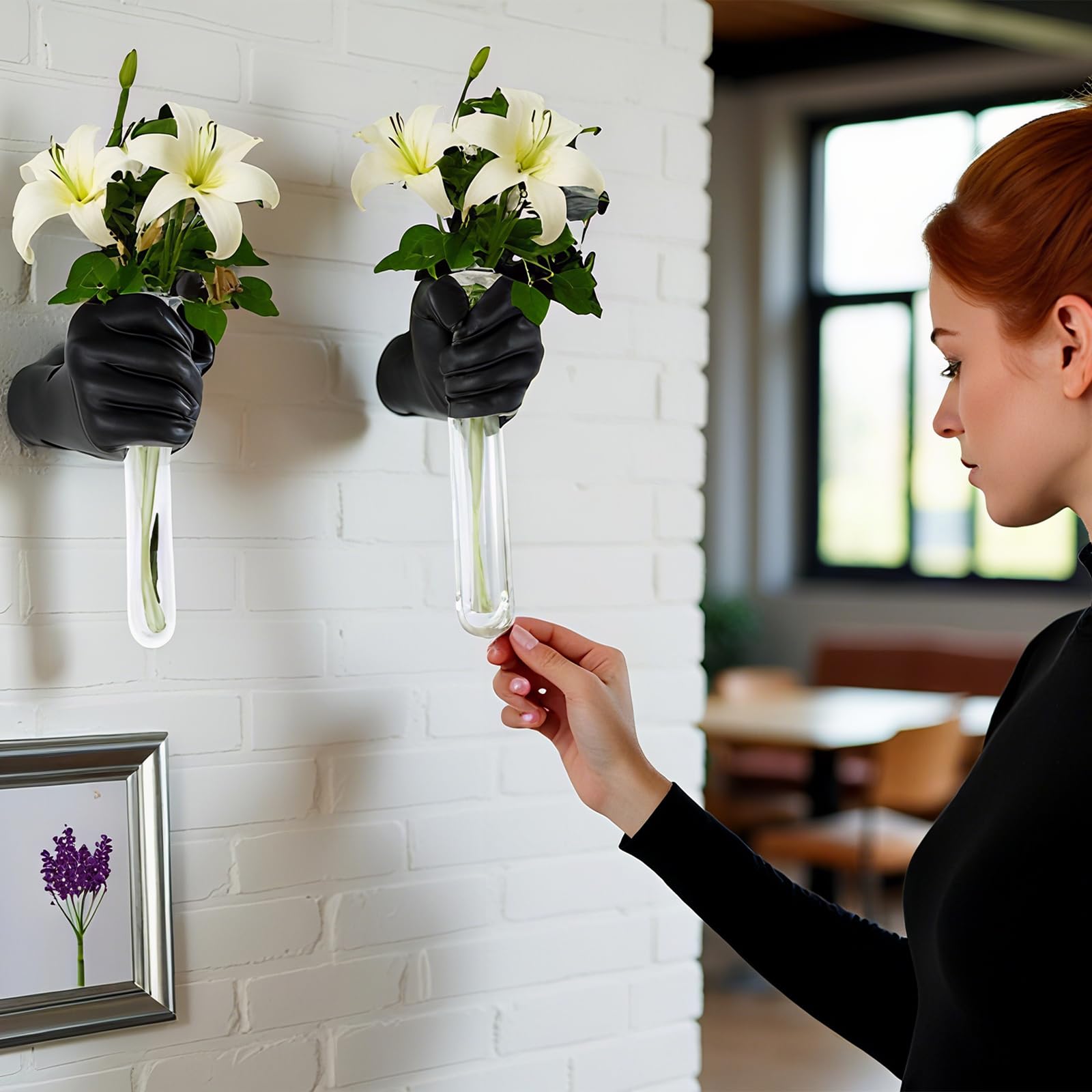 2 vasi in resina a provetta a mano, vaso da parete nero, decorazione da parete gotica e arte, decorazione gotica per camera da letto, studio e bar, porta piante e scultura per fiori