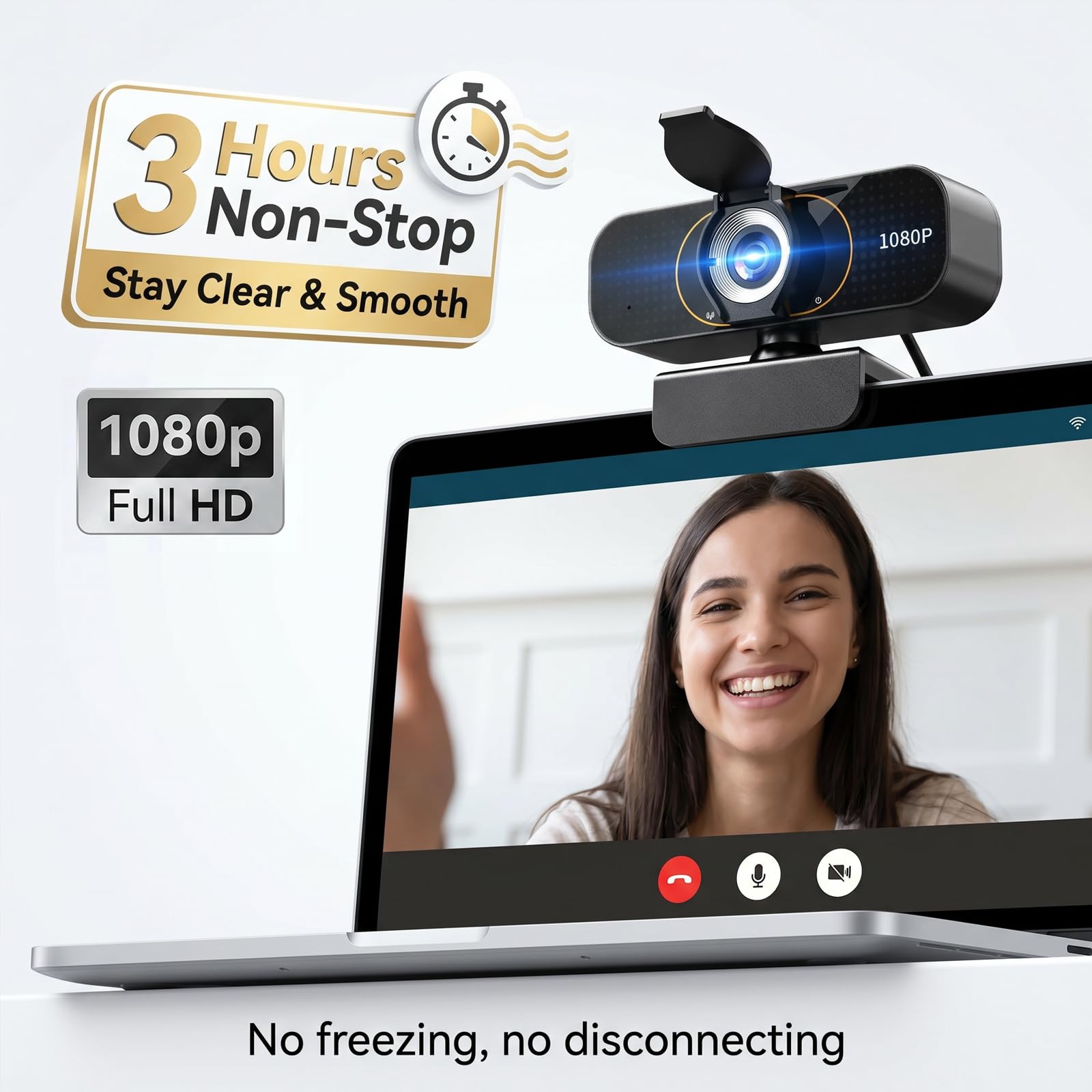 Webcam Full HD 1080p, microfono integrato, treppiede, copertura privacy, correzione automatica della luce e USB plug-and-play, per PC desktop o computer portatile, perfetta per streaming e