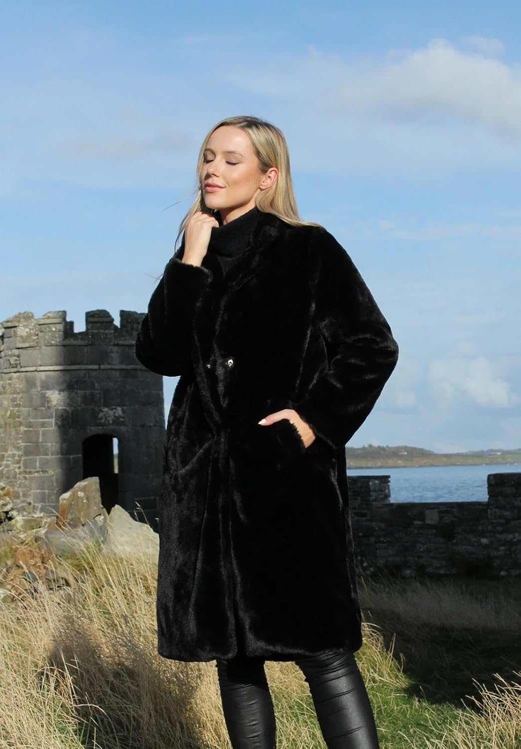 Womens Long Faux Fur Coats Lapel Faux fur Jacket Fluffy Coats Fuzzy Winter Jacket with Pockets - Image 5