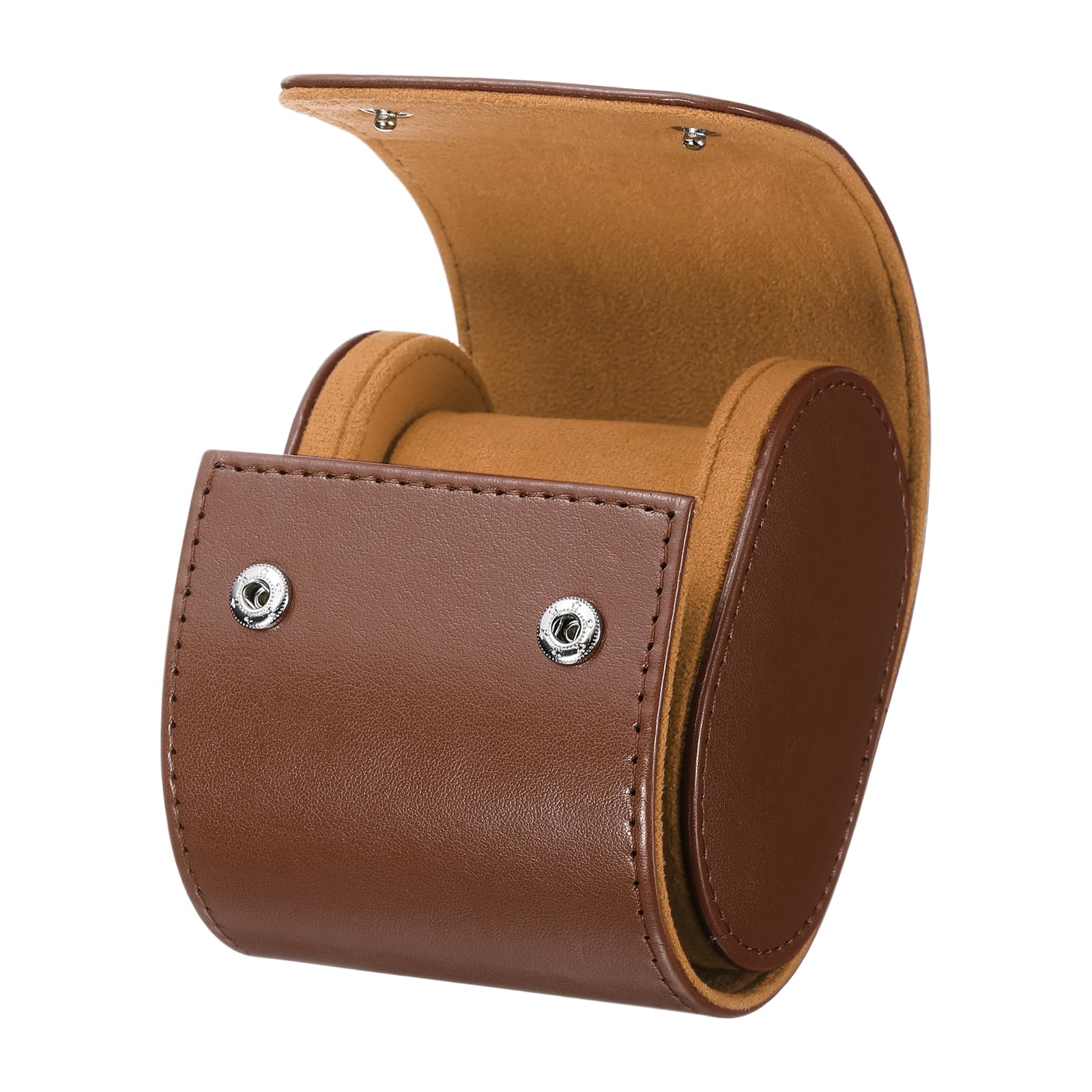 HVMBEUGOS sourcing map Watch Roll Travel Case Single Slot Portable Leather Watch Case for Men and Women, Watches Storage Organizer with Removable Pillows for Traveling, Display, Home Storage, Brown