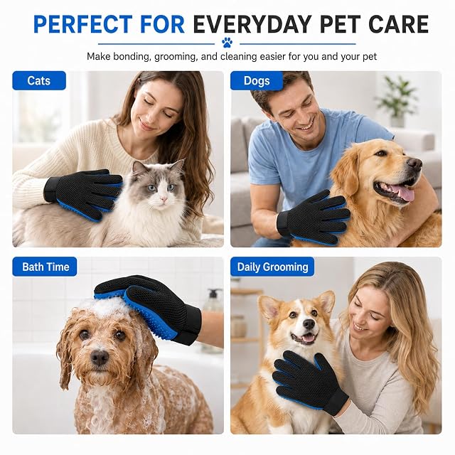 Foto 6 de 7 de Aelxveba 2PCS Guante De Cepillado para Mascotas, Pack De Guantes Quitapelos De Silicona para Perros Y Gatos