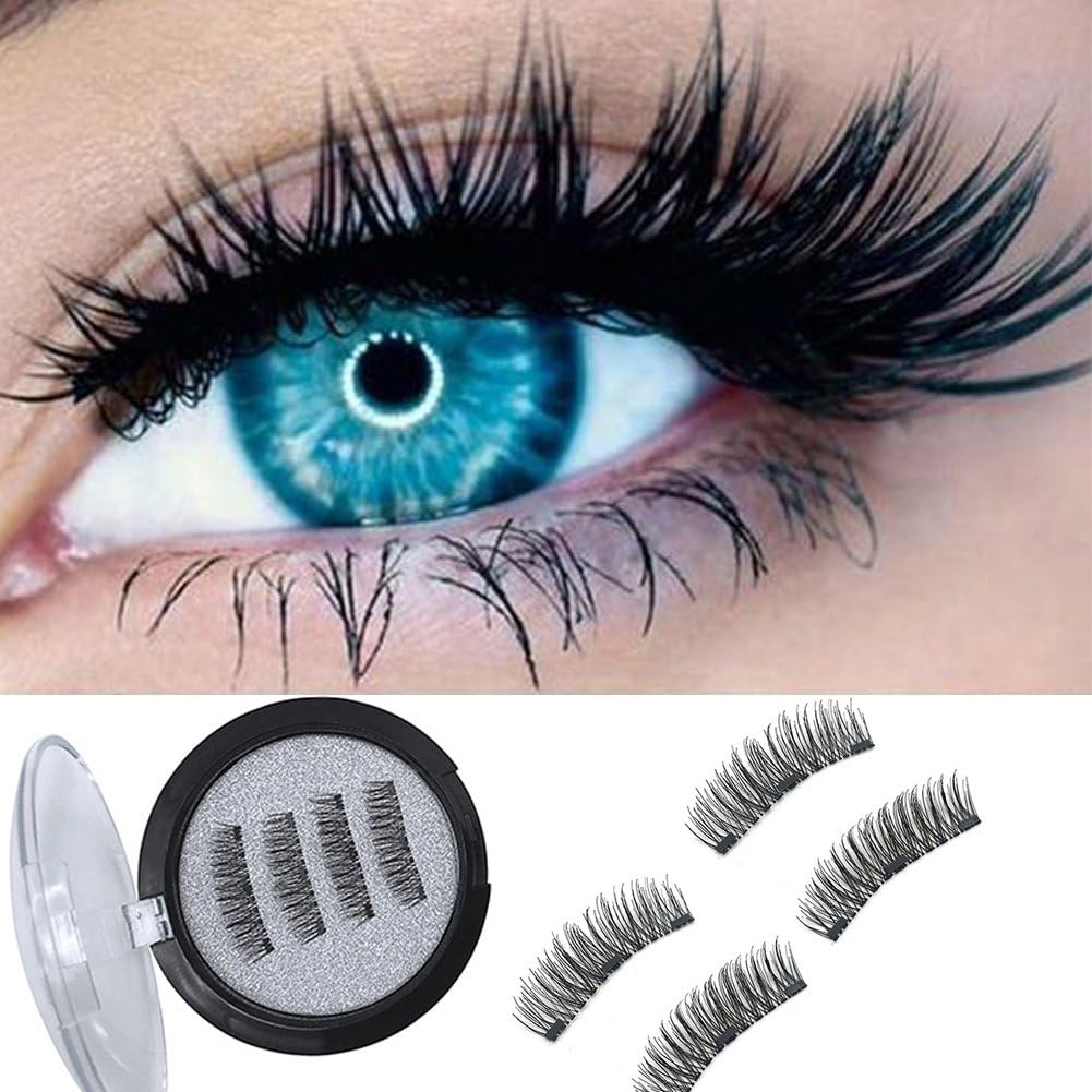 Magnetic False Eyelashes 4 PCS NO Glue Reusable Fake Lashes Natural Look Triple Magnets Eyelashes (24P-3)