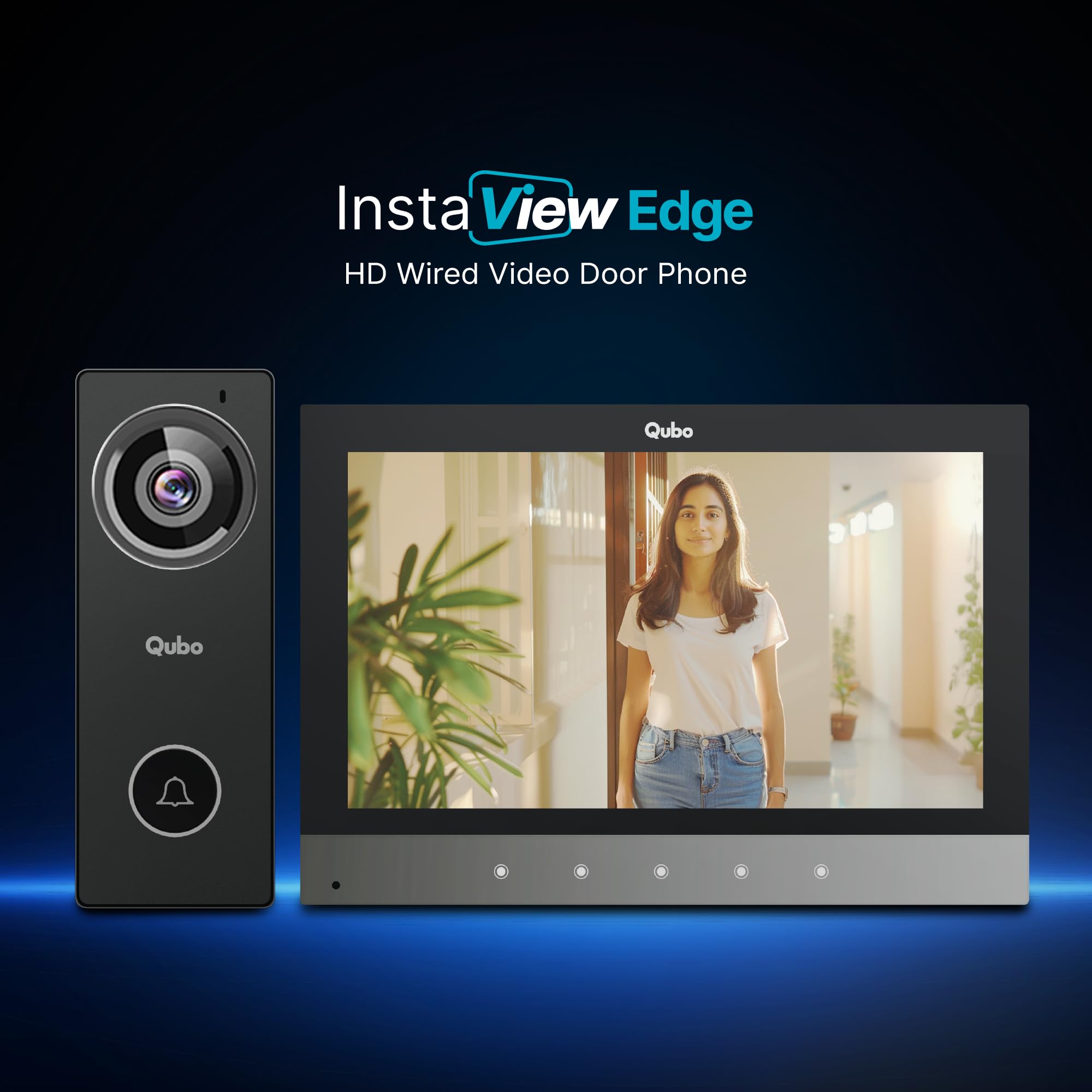 Qubo InstaView Edge Wired Video Door Phone | 2MP Full HD Camera, 7-inch TFT Display, 150° Wide View, Motion Detection, IR Night Vision, Auto Recording, Door & Gate Unlock, 128GB SD Card Support — Amazon image 2