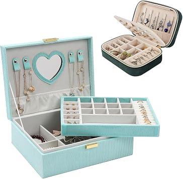 Dajasan 2 Layers Jewelry Box for Women + Velvet Travel Jewelry Box