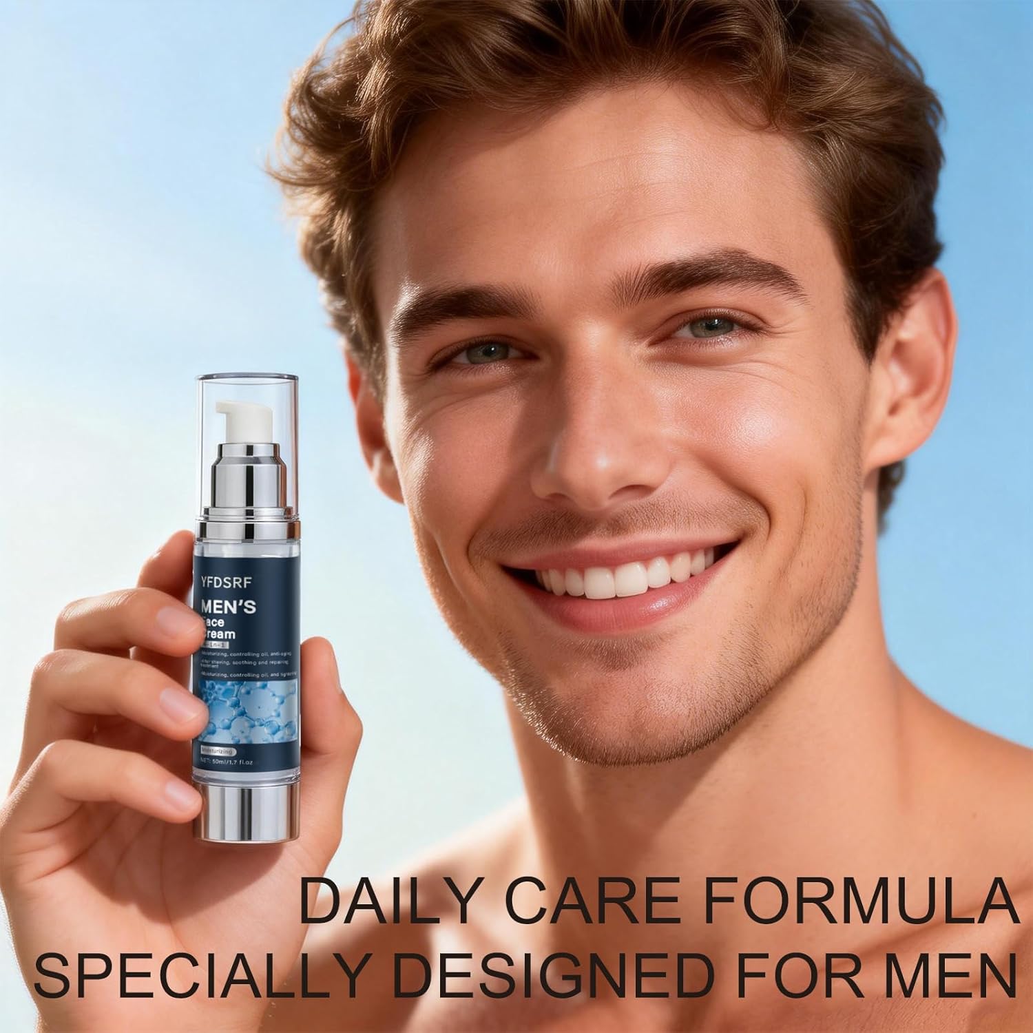 Daily Face and Neck Moisturizer for Men, 6-in-1 Hydrating Cream with Vitamin C, Vitamin E, Hyaluronic Acid and Jojoba Oil, Supports Skin Hydration and Feel, 1.7 Fl Oz (1)
