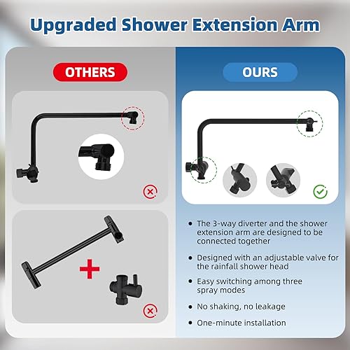 Miniatura 5 de Cabezal de ducha de metal de 12 pulgadas, cabezal de ducha de alta presión, cabezal de ducha de mano con brazo de extensión de ducha ajustable de 11