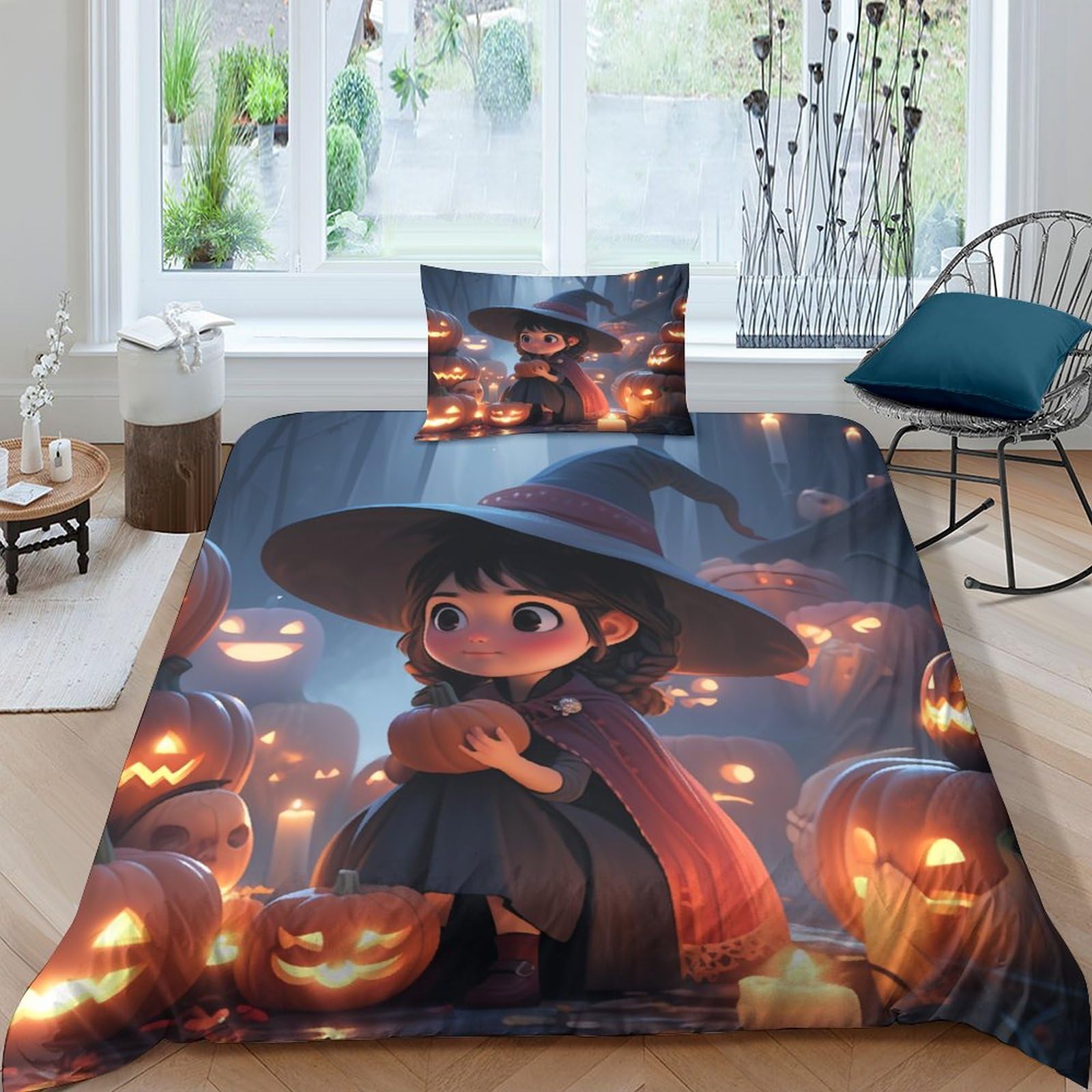 Parure de lit pour garçons cadeau Halloween original housse couette sorcière