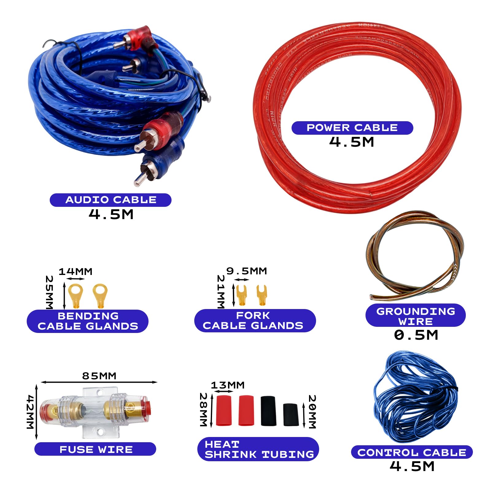 Cable Ampli Voiture, Car Audio Subwoofer Wire, Câble Fusible Costume, 10GA Câblage d'Ampli avec Kit, Amplificateur Cable, 4.5 Meter Kits de Fils de Caisson, Automotive audio Wiring Kit