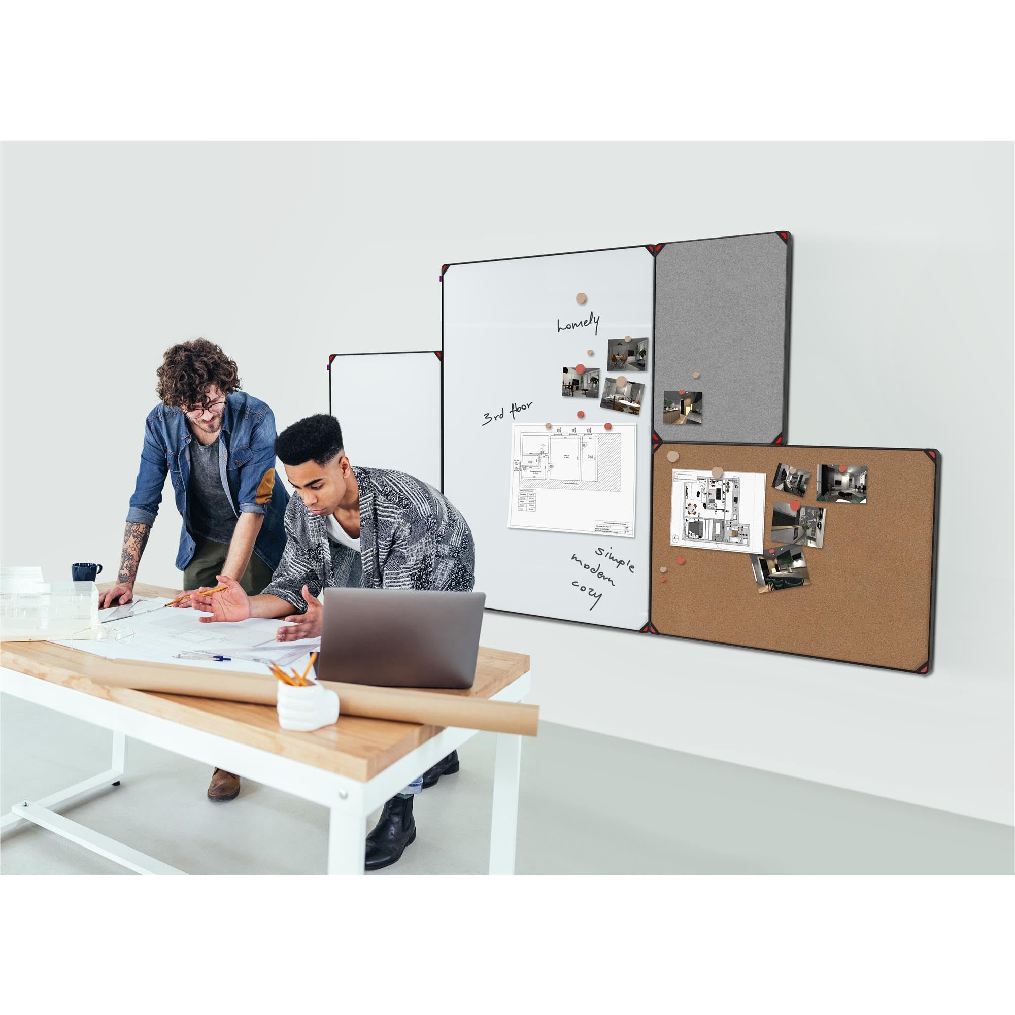 Memobe IDEA Edge Lavagna in feltro grigio – Lavagna da appendere – Lavagna per appartamento, cucina, ufficio, scuola – Planner da parete in alluminio nero – Lavagna organizzatore da parete – 120 x 90