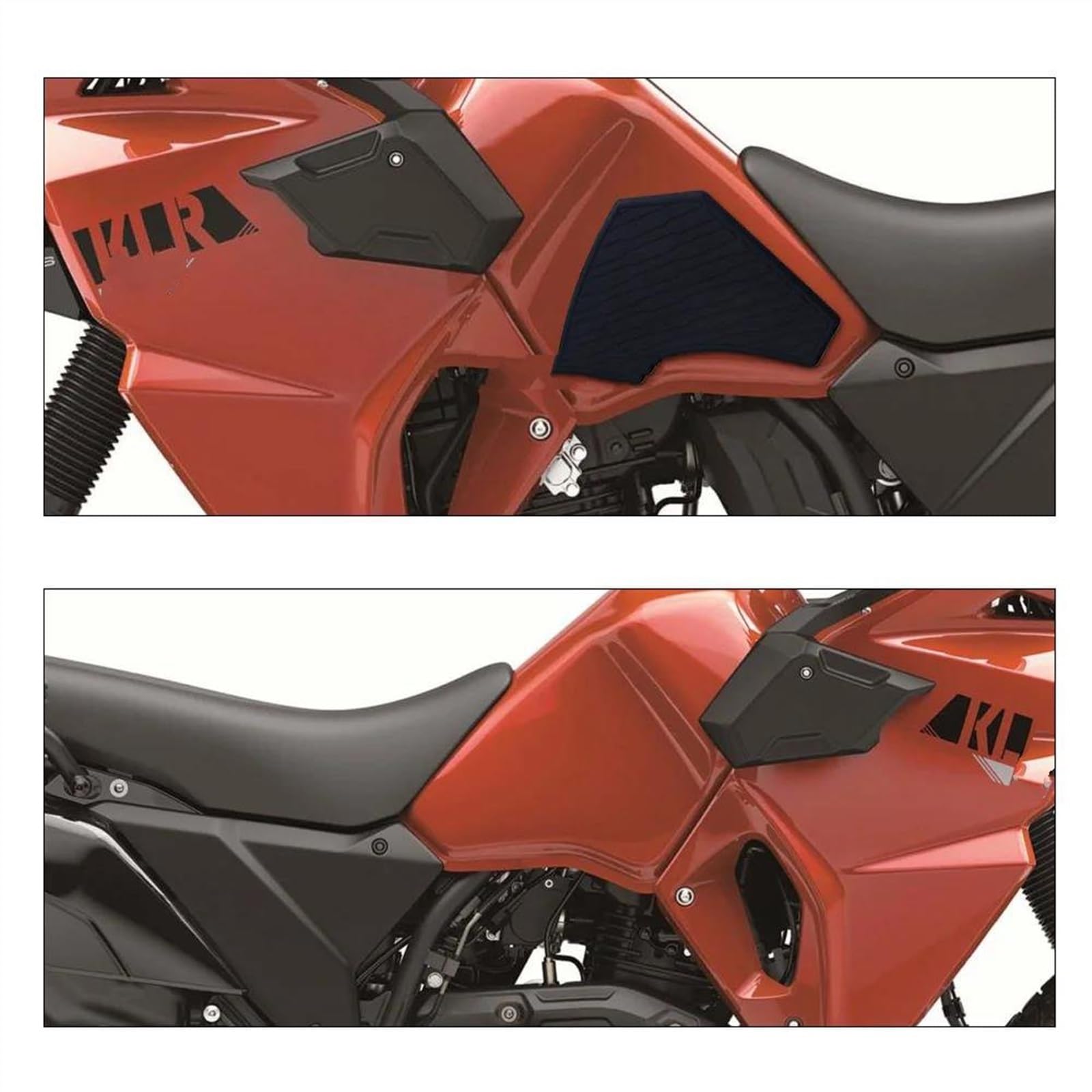 Motorcycle Fuel Tank Knee Grip Pads For Kawasaki KLR 650 (2021-2022) - Black Rubber, Self-Adhesive