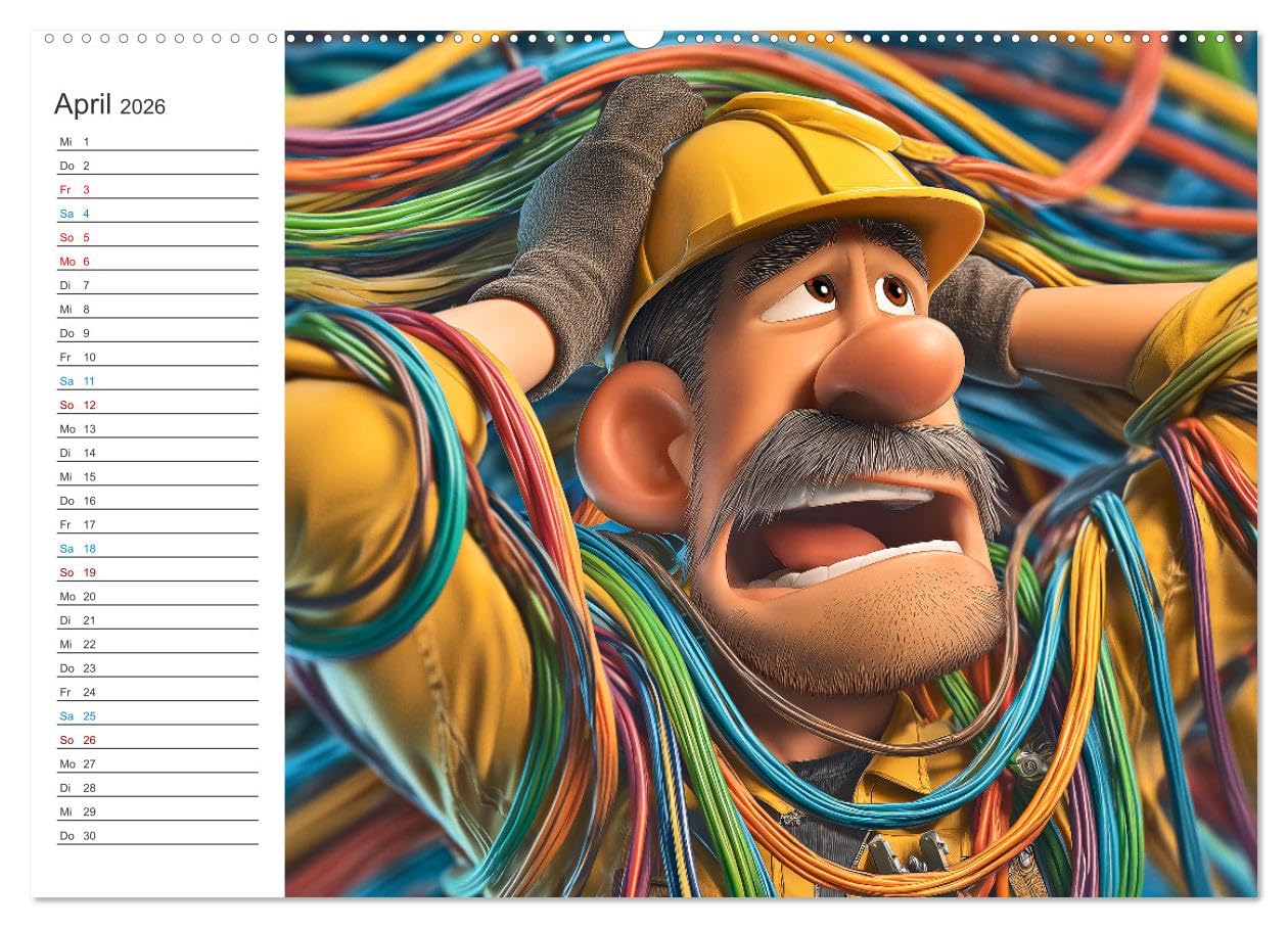 Kaffee, Kabel, Katastrophen (hochwertiger Premium Wandkalender 2026 DIN A2 quer), Kunstdruck in Hochglanz: Dieser Handwerker-Humor-Kalender bringt mit ... oder in die Werkstatt. (CALVENDO Spass)