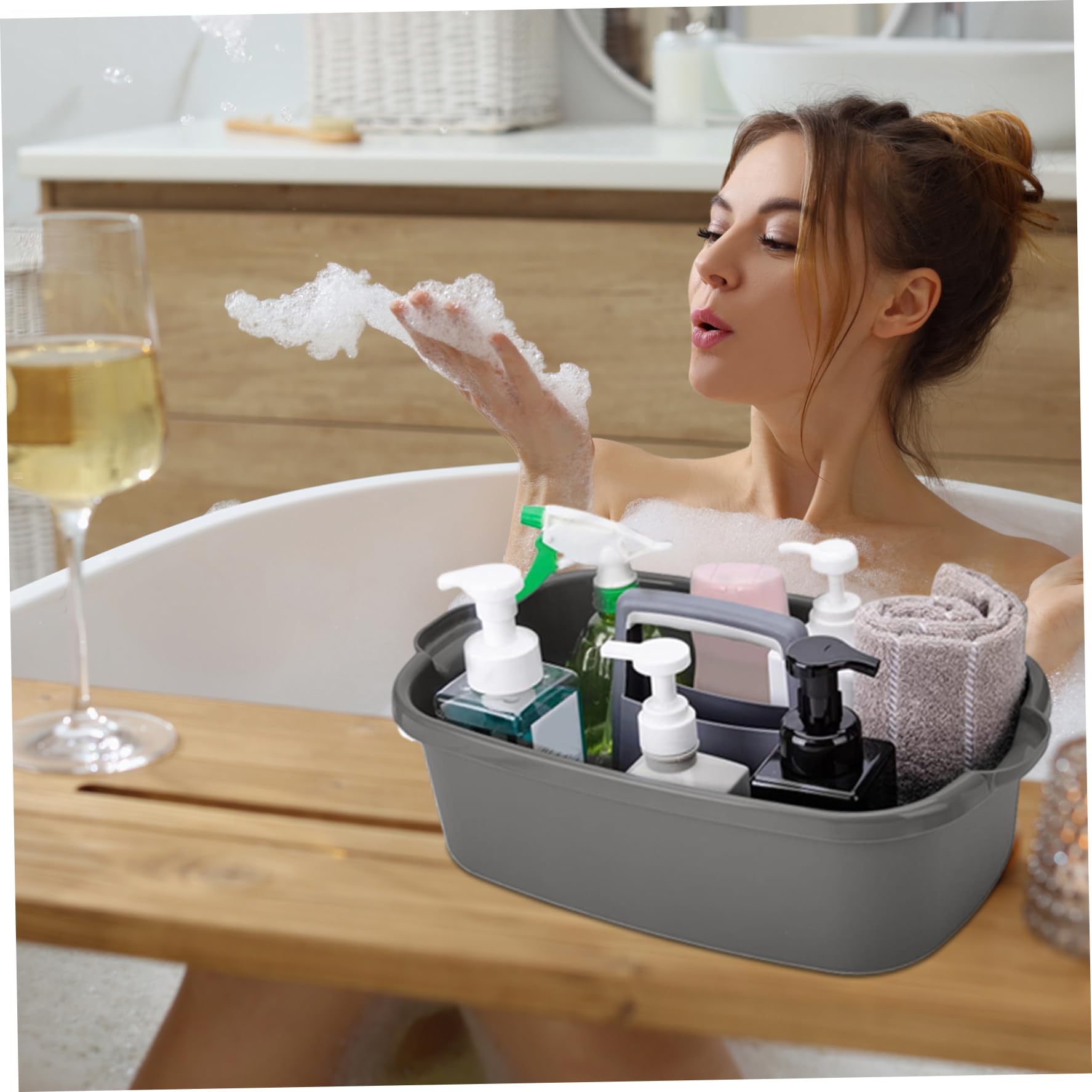 Caddy Portaoggetti Per Pulizia In Plastica Con Maniglia Ergonomica - Grigio, Grande Contenitore Per Bagno E Cucina