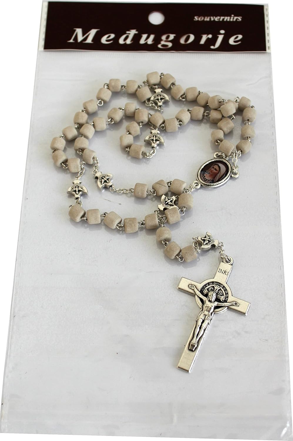 Holy Land Market Medjugorje Rosary - Handcrafted from Apparition Hill Stones, 20 in, Silver Cross