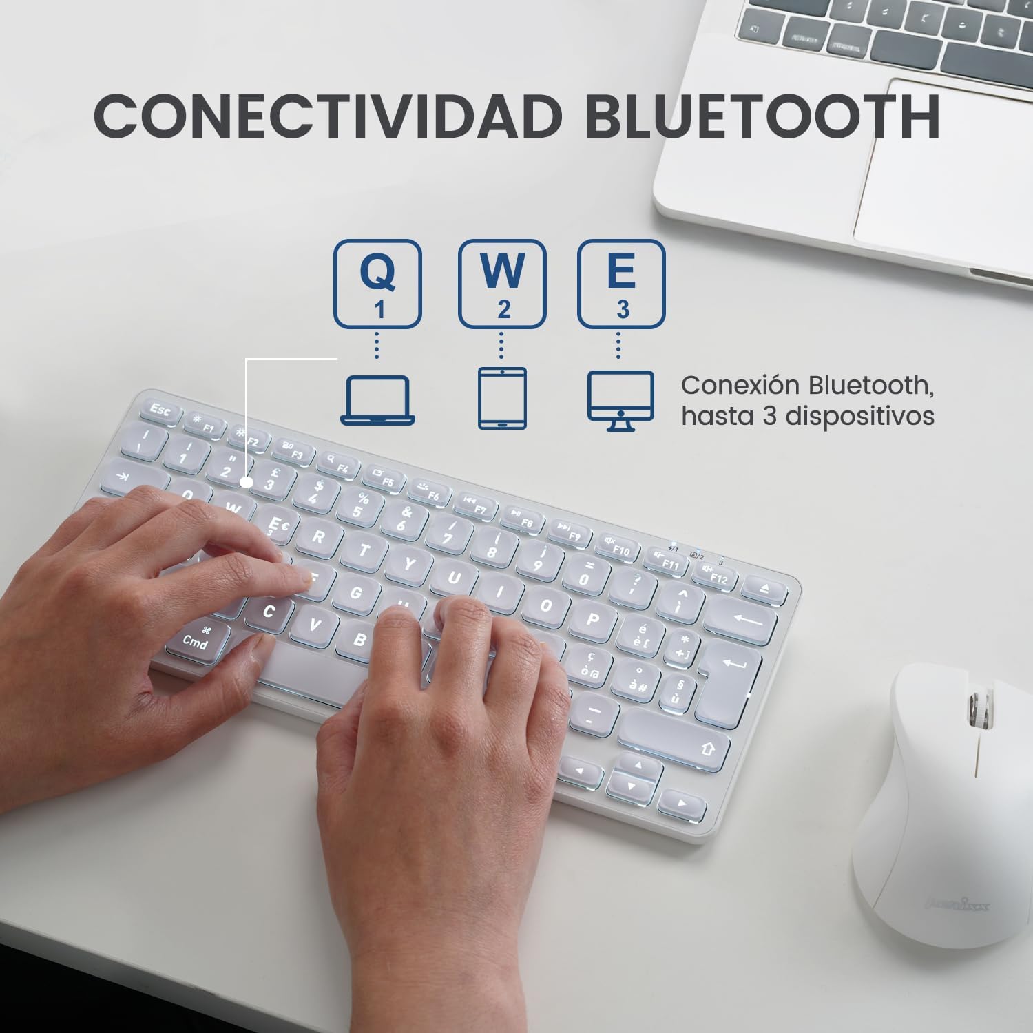 Perixx PERIBOARD-832MW Teclado Bluetooth para Mac - inalámbrico retroiluminado - LED Blanco - Disposición Española con Ñ
