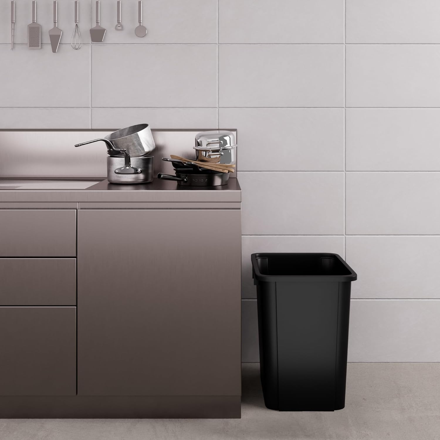 19 Gallon Black Square Commercial Trash/Garbage Can | Outdoor/Office/Restaurant/School/Kitchen