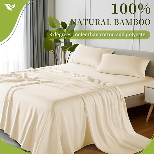 Miniatura 2 de Shilucheng Sábanas 100% viscosa derivada de bambú, tamaño King, 4 piezas, ultra refrescantes y sedosas, bolsillo profundo de 16 pulgadas, perfectas