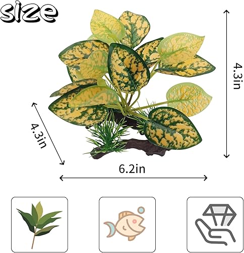 Miniatura 2 de WishLotus Decoración de plantas de acuario, planta artificial de plástico, pecera de reptiles, paisajismo, plantas acuáticas, decoración con base de