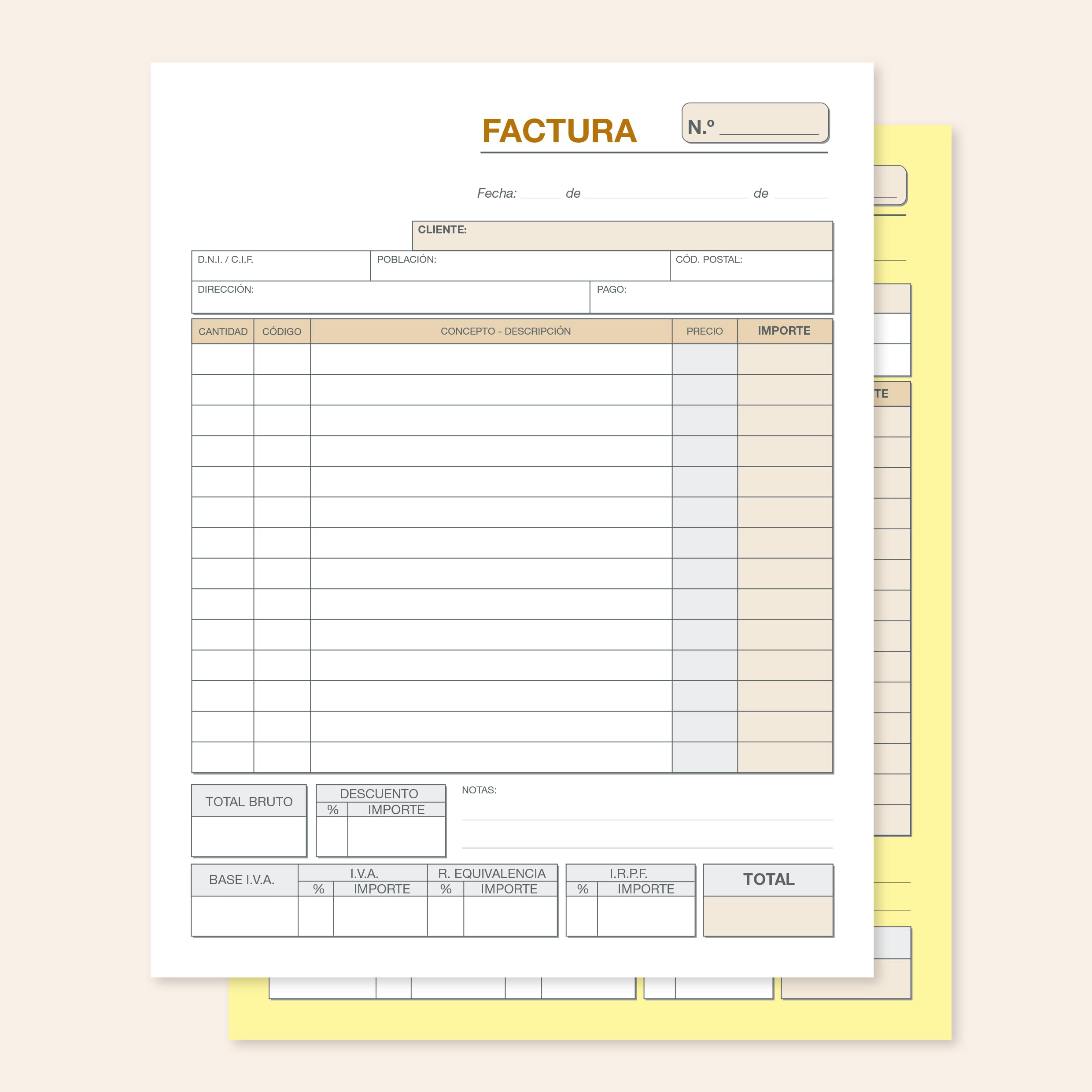 Happymots - Carnet de factures | 2 copies en espagnol | 50 feuilles + 50 copies | Livres de facture avec copie | Carnet de factures avec TVA | Format A5