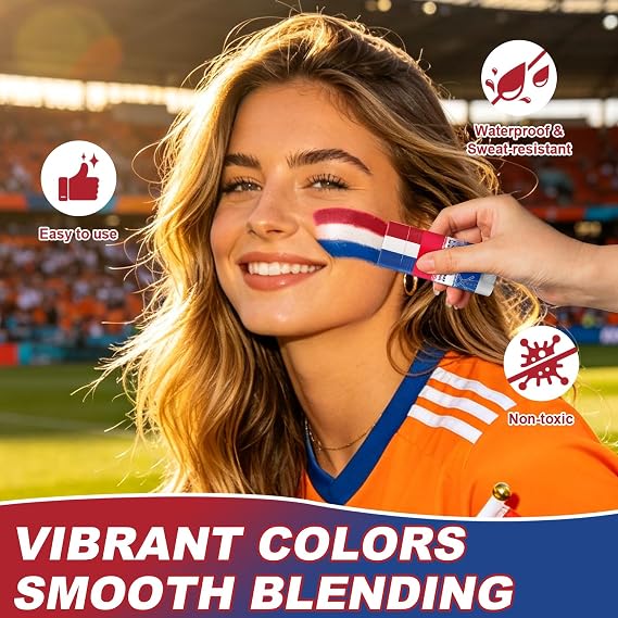 Red Wihte and Blue Netherlands Body Paint Stick for 2026 World Cup Fan Soccer Baseball Softball Sports Eye Black Stick Makeup (Netherlands)