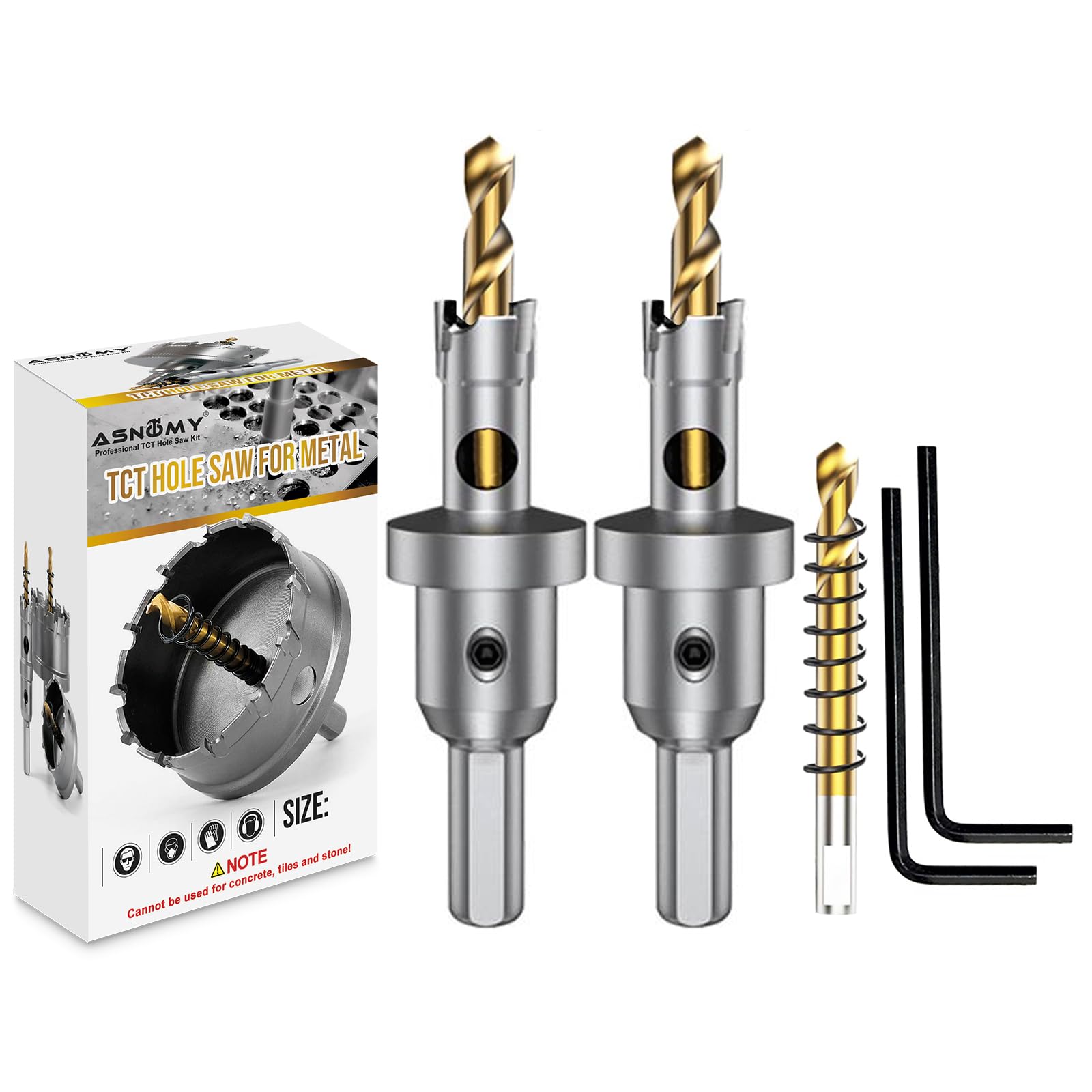 ASNOMY 2Pcs TCT Hole Saw Set for Hard Metal, 9/16 Inch Tungsten Carbide Tipped Hole Saw Cutter with Titanium-Plated Pilot Drill bit for Metal,