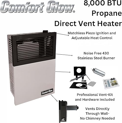 Vista 22 de Comfort Glow Calentador de pared de gas propano líquido de ventilación directa de 11,000 BTU, mediano, gris