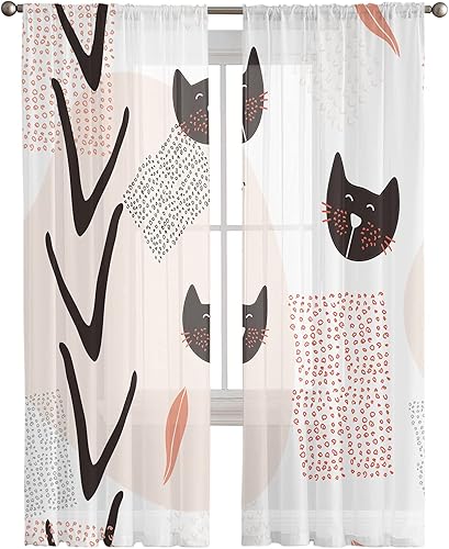 Miniatura 2 de Sheer Curtains 96 Inch Long Modern Fashion Cat Rod Pocket Voile Semi-Sheer Window Treatment Drapes for Living Room Window Sliding Door 2 Panels 52"