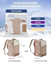LOVEVOOK Kézipoggyász Hátizsák 40x20x25 Ryanair Wizz Air Eurowings Utazótáska Női Bővíthető Kabinbőrönd 20L Khaki 4