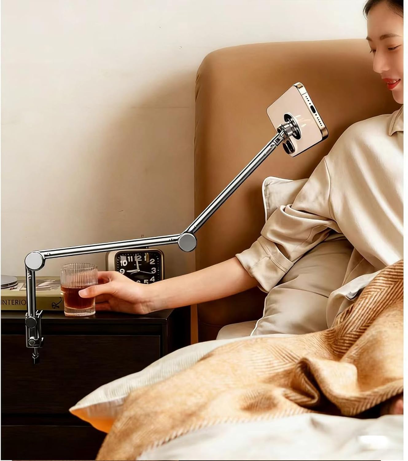 Phone Holder for Bed, Magnetic Cell Phone Stand for iPhone17 16 15 14 13 12 Pro Max Plus Mini, Flexible Long Arm Mount 360 Adjustable for Desk/Bedside Filming/Video or Photo