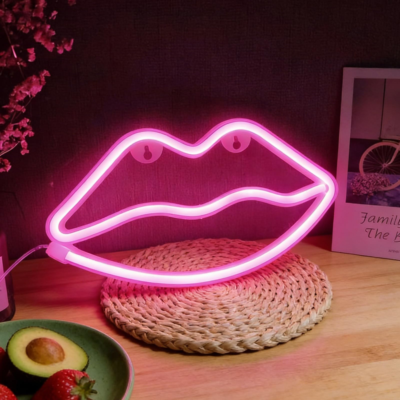 Lipstick LED Neon Sign Pink Wall Decoration Light Battery/USB Power Supply Art Decoration Neon Light Suitable for Bedroom/Living Room Decoration Game Room Men's Cave (4.5V 9.8 * 8.1 IN)