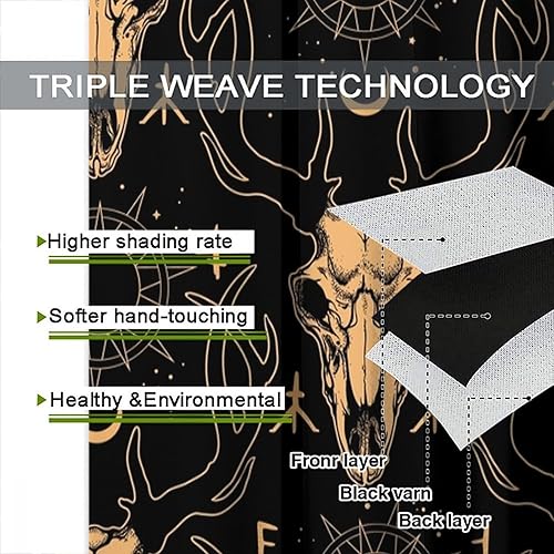 Vista 424 de Cortinas de cabeza de cabra, misteriosa cabeza de cabra malvada, calavera negra, bolsillo para barra, cortinas opacas para ventana, juego de 2