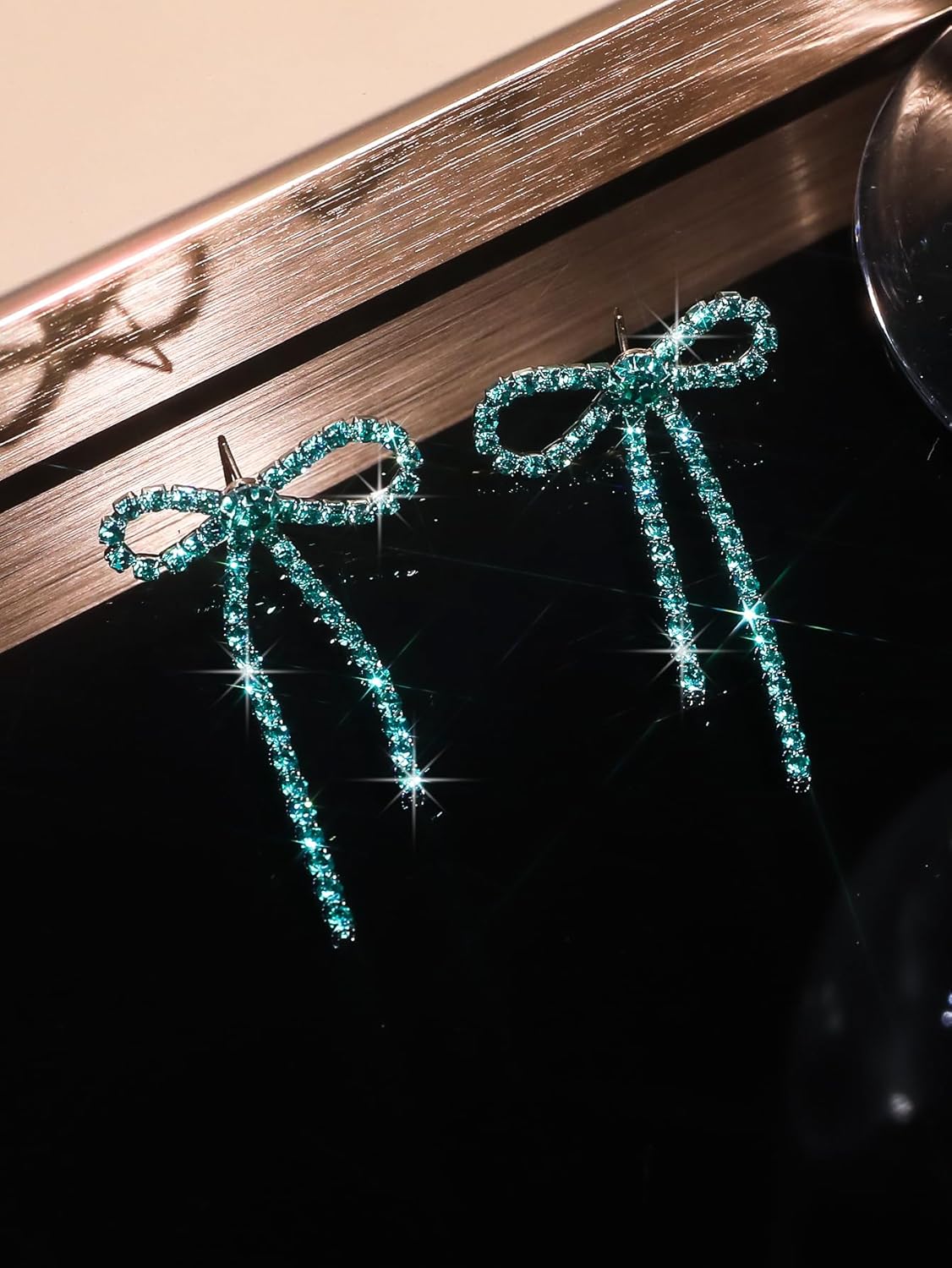 Bow Earrings for Women Trendy Rhinestone Bow Earrings Christmas Bow Earrings Long Tassel Ribbon Drop Earrings Bow Stud Earrings Stocking Stuffers Christmas Jewelry Accessories - Image 6