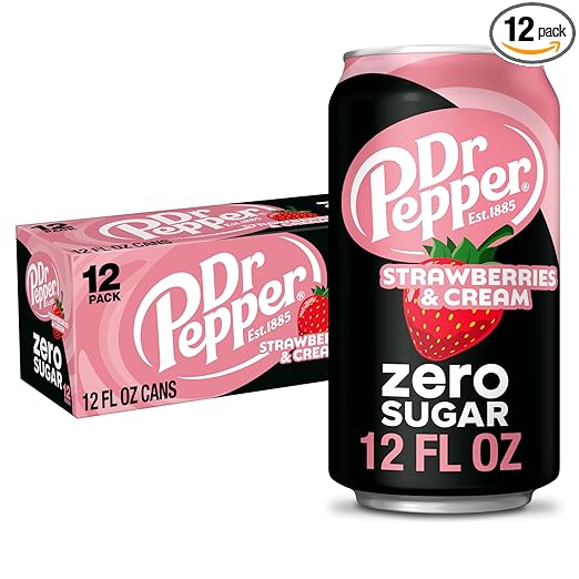 Dr Pepper Zero Strawberries and Cream Soda, 12 fl oz cans, 12 Pack