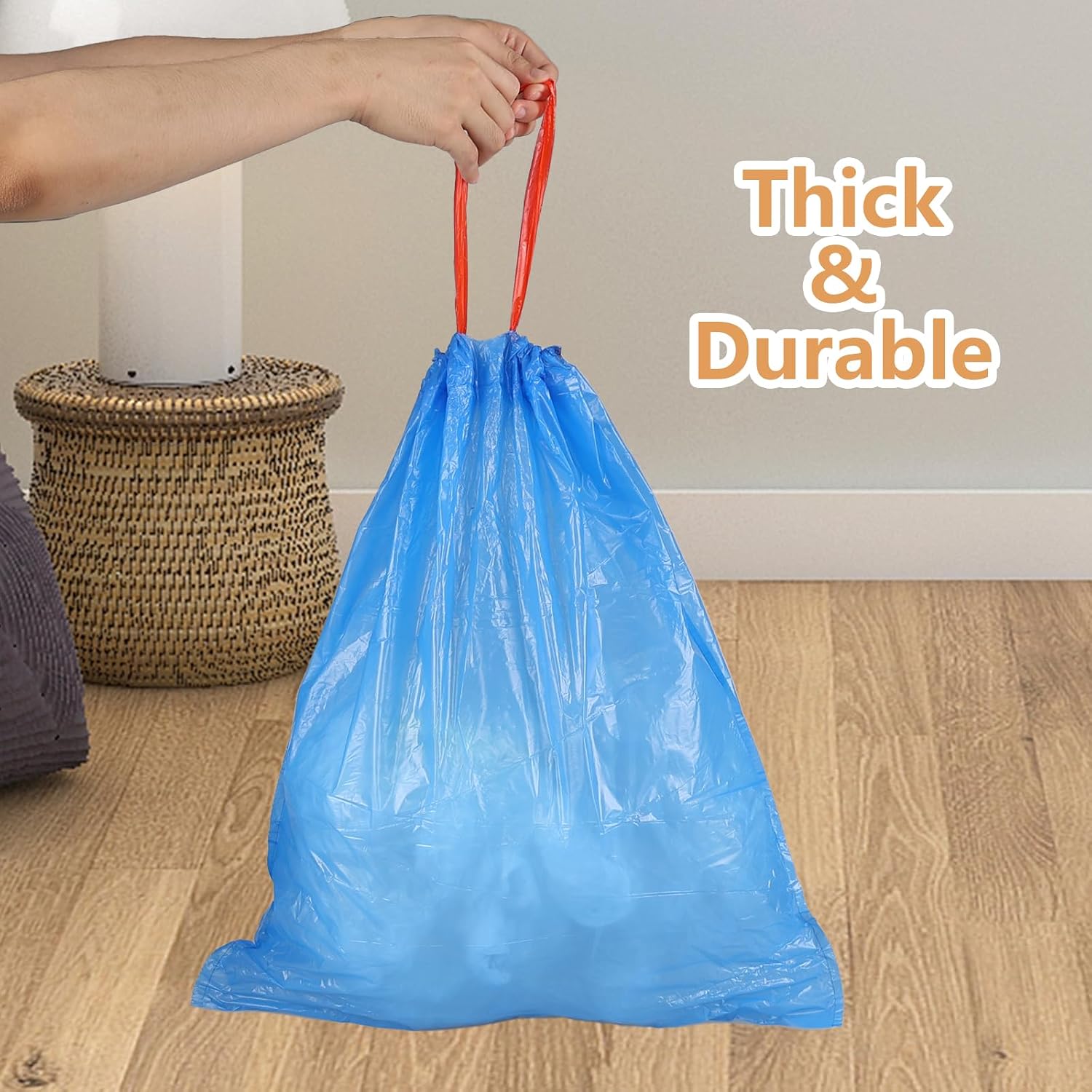 5 Gallon Drawstring Trash Bags, 20 L Blue Garbage Bags, 200 Counts/4 Rolls