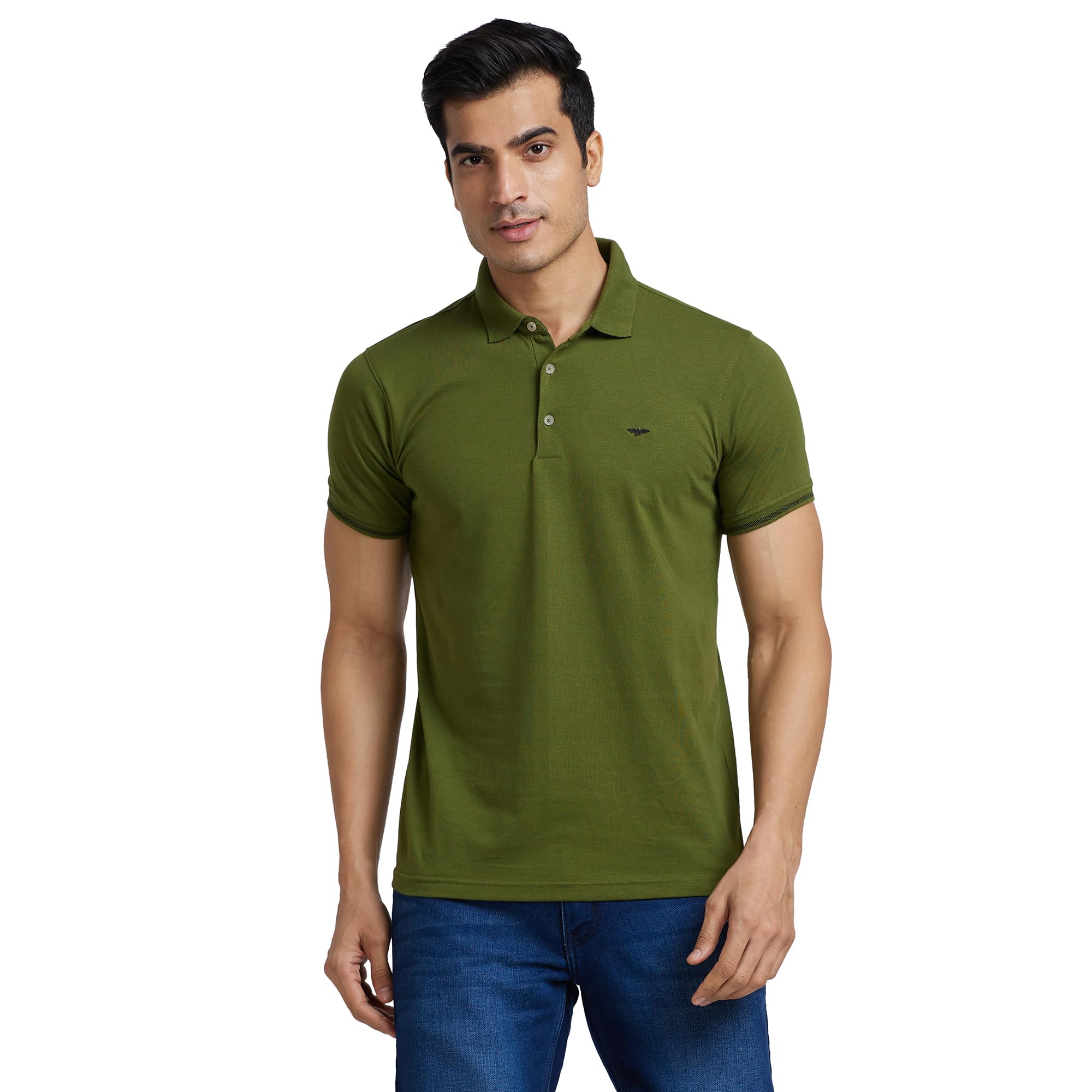 park avenue Men's Cotton Polyester Blend Solid Pattern Slim Fit Rib Collar Polo Neck Half Sleeve Casual T-Shirt-picture-24